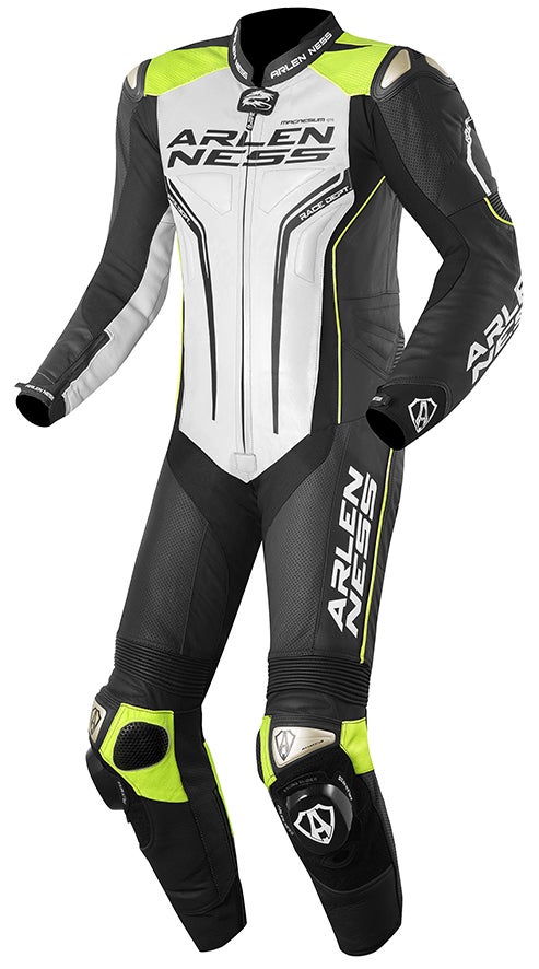 Arlen Ness Sugello One Piece Motorcycle Leather Suit black/white/yellow 52 Figure 1