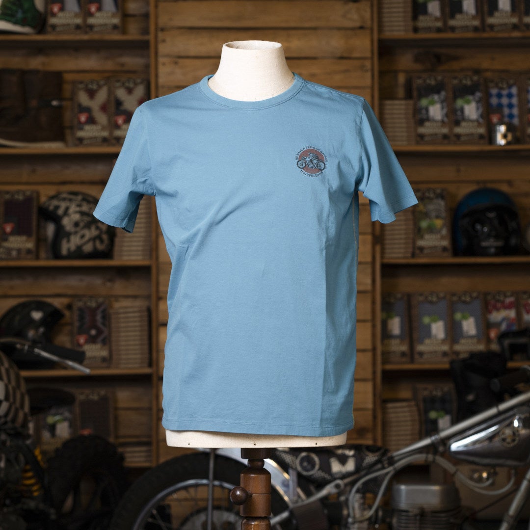 Side view of HolyFreedom L.A. Cyan T-Shirt
