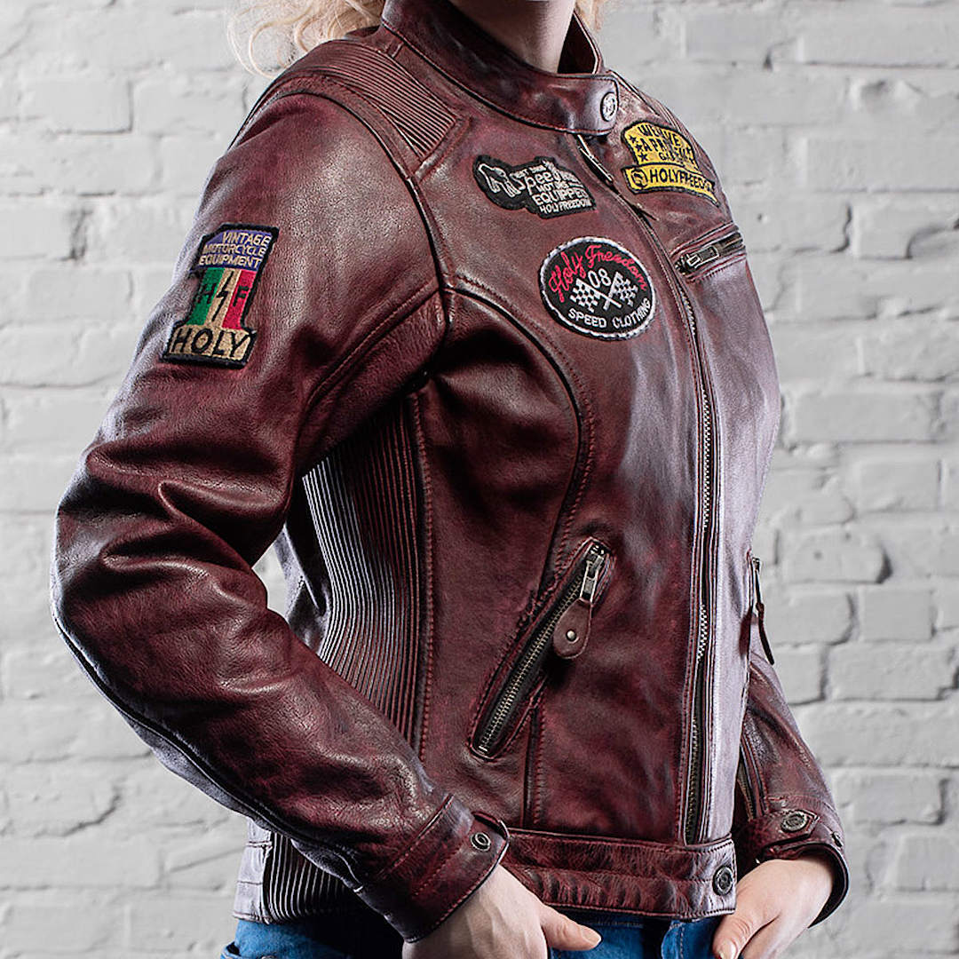 HolyFreedom Zero Dames Motorfiets Lederen Jas Bordeauxrood S Figuur 6