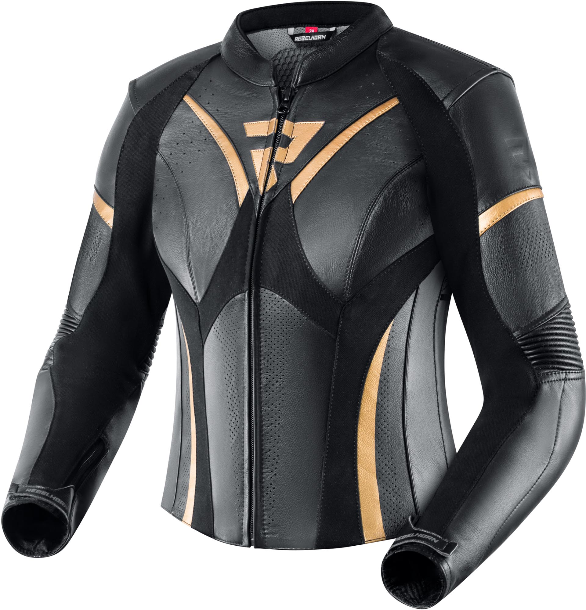 Rebelhorn Rebel Ladies Motorcycle Leather Jacket black/gold 42 Figure 1
