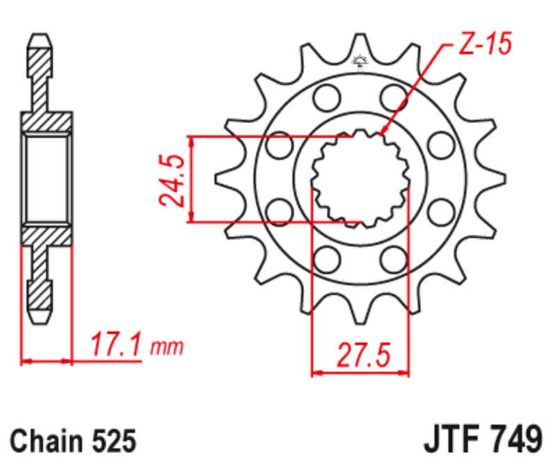 JT-DRIVHJUL Stål ljudfritt framdrev 749 - 525 Figur 1