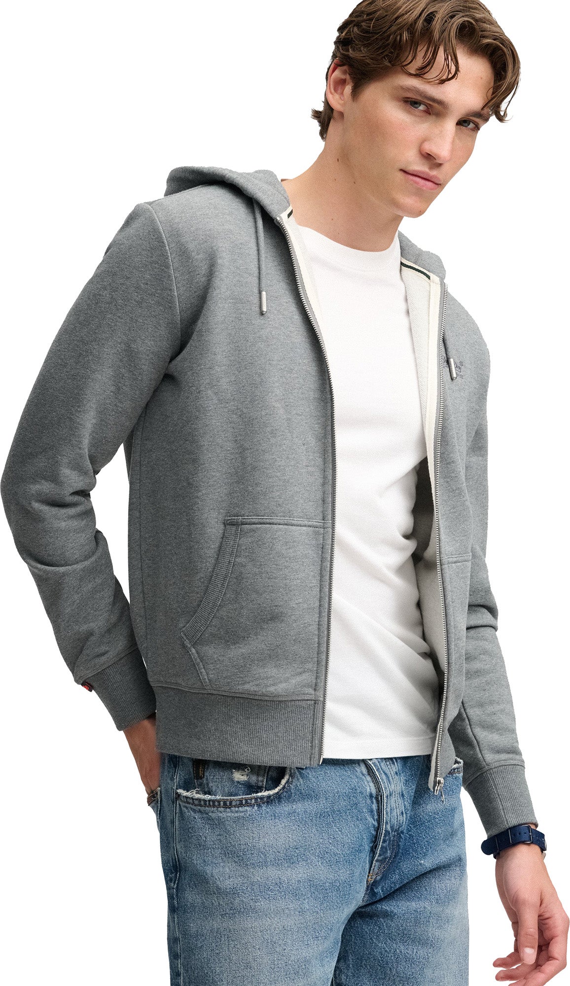 Superdry & Co Essential Logo Rāvējslēdzējs ar kapuci pelēks L 4. attēls