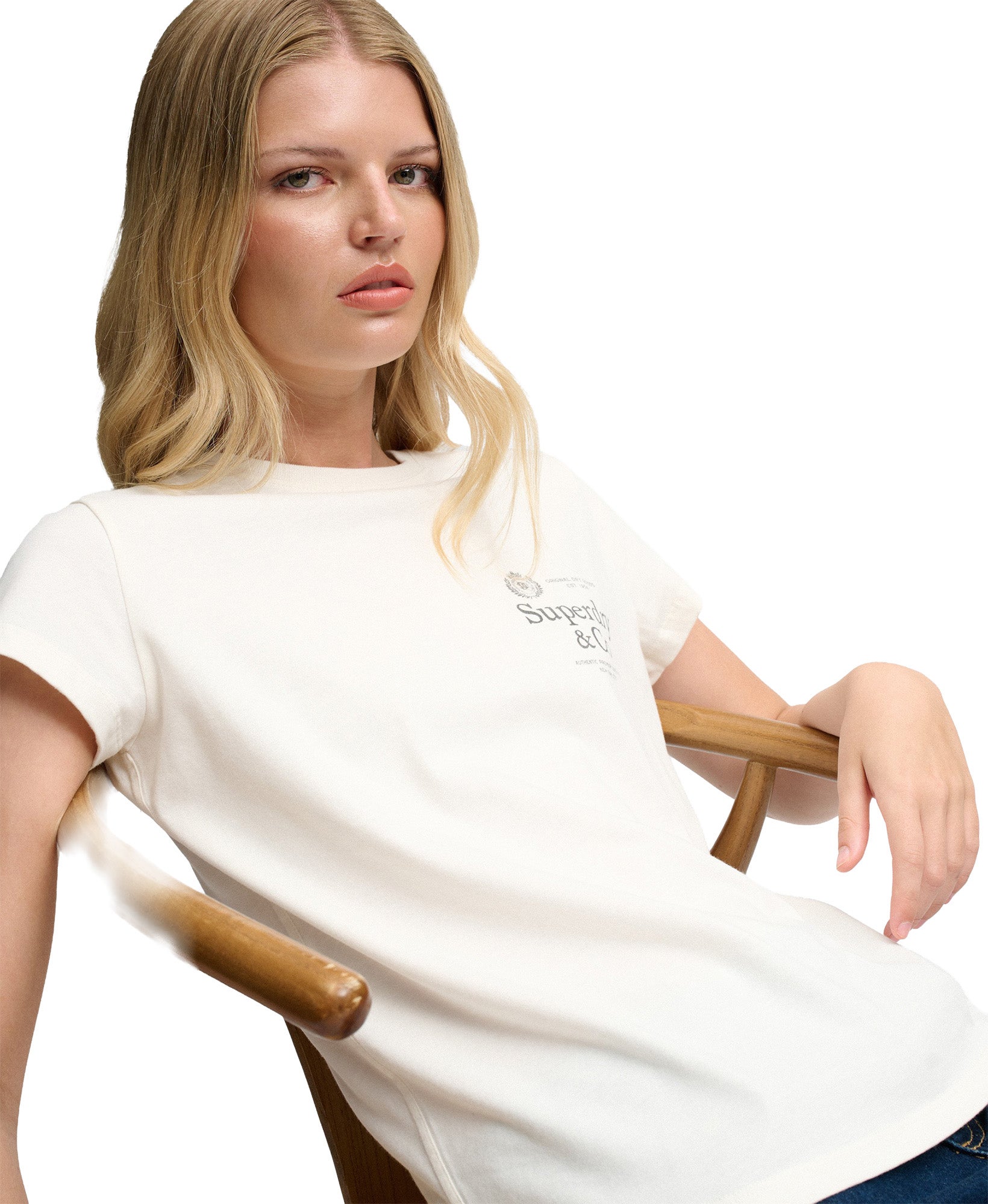 Superdry & Co Luxe Casual Classic Ladies T-Shirt Cream M Figure 4
