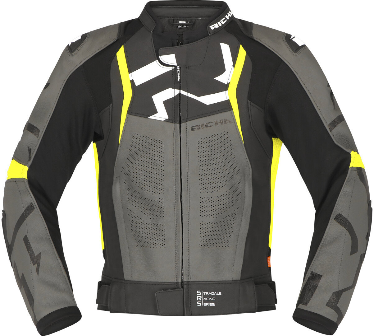 Richa Stradale perforated Motorcycle Leather Jacket grey/black/yellow 60 Figure 2