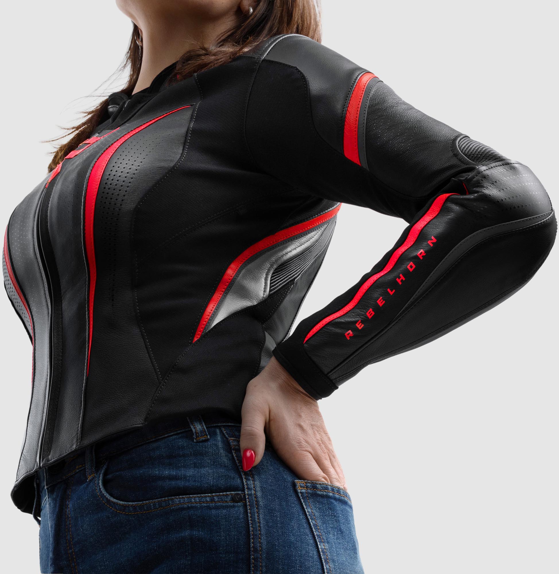 Side view of Rebelhorn Diva ST Ladies Motorcycle Leather Jacket