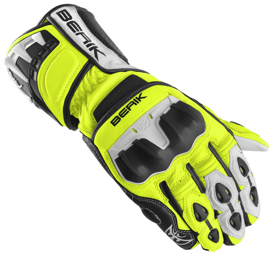 Berik Track Plus Motorcycle Gloves black/white/neon-yellow S Figure 1
