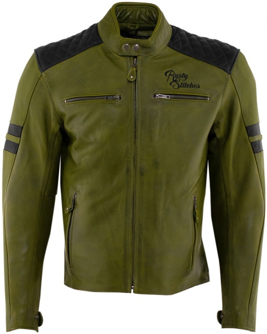 Rusty Stitches Jari Motorcycle Leather Jacket green/black M Figure 1