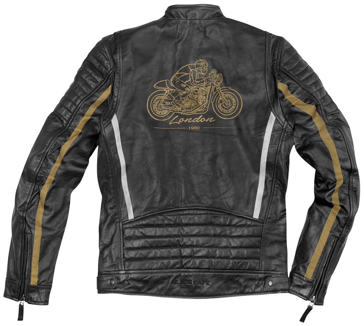 Black-Cafe London Seoul Motorcycle Leather Jacket black/white/gold 60 Figure 2