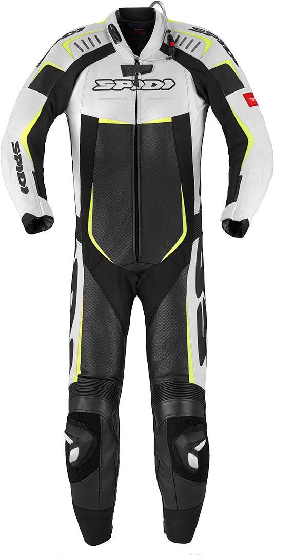 Spidi Track Wind Pro One Piece Motorcycle Leather Suit black/white/yellow 62 Figure 1