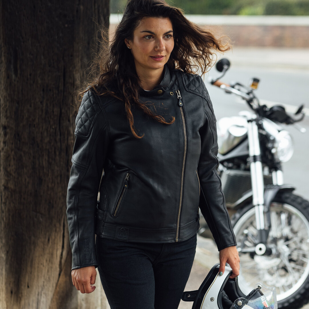 Side view of Merlin Bristol D3O Cafe Ladies Motorcycle Leather Jacket