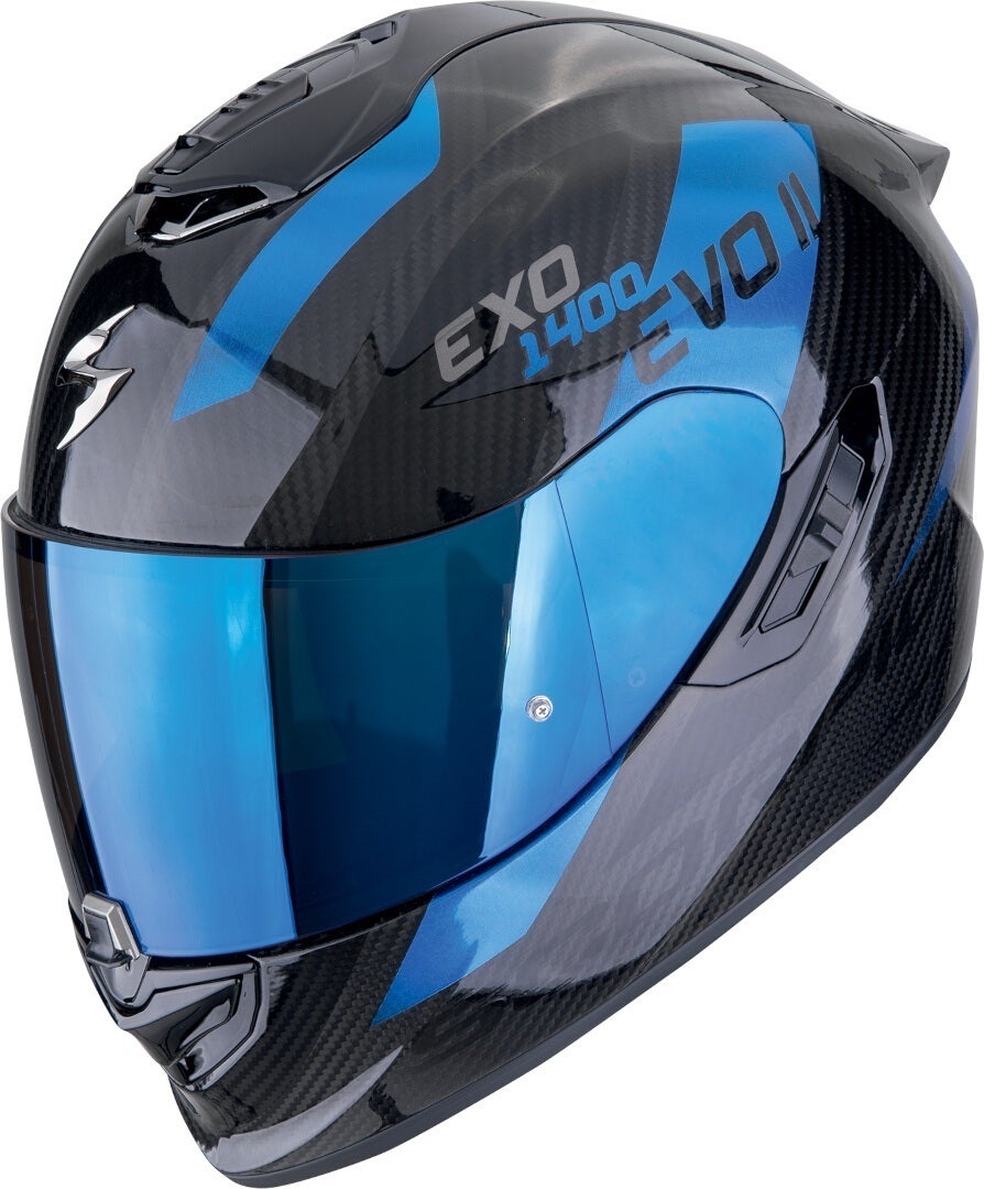 Scorpion EXO-1400 Evo II Carbon Air Platted Přilba černá/modrá L (59/60) Obrázek 1