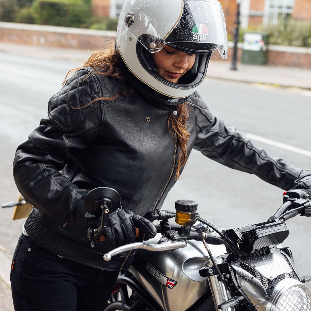 Side view of Merlin Bristol D3O Cafe Ladies Motorcycle Leather Jacket