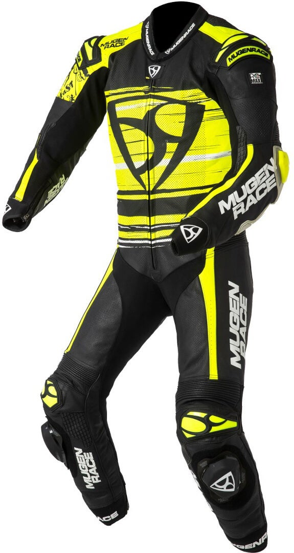 MUGENRACE RC-Max Uno perforated One Piece Motorcycle Leather Suit black/anthracite/neon-yellow 56 Figure 1