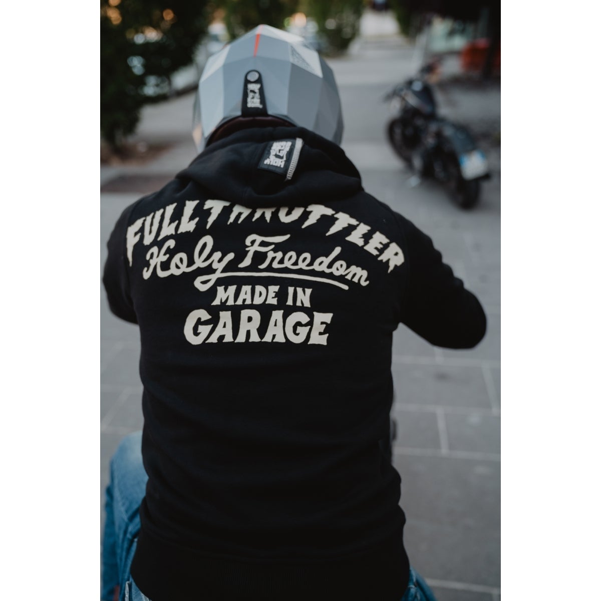 Side view of HolyFreedom Japan Dream Motorcycle Zip Hoodie