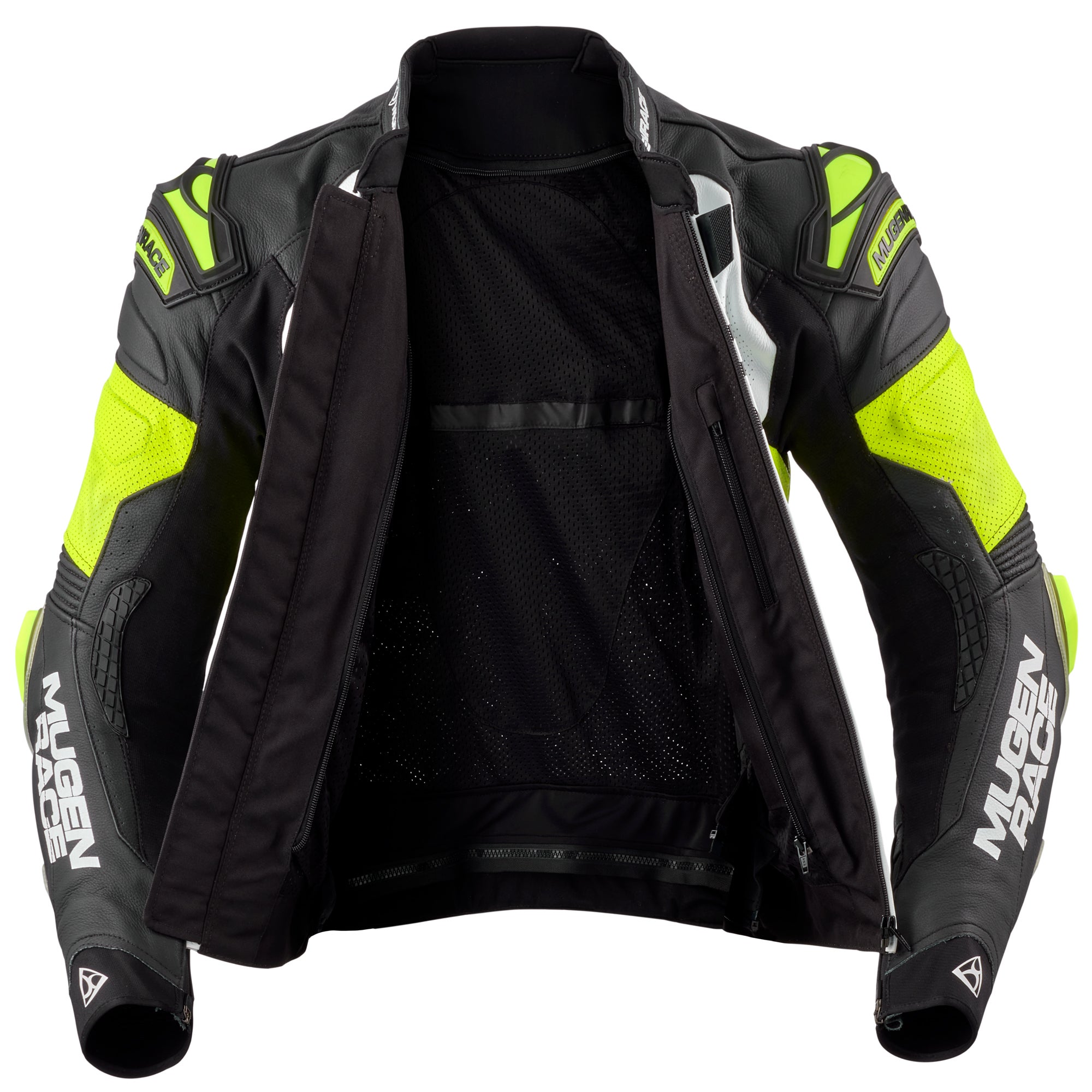 MUGENRACE Mry geperforeerde motorfiets lederen jas zwart/wit/neon-geel 62 Figuur 4