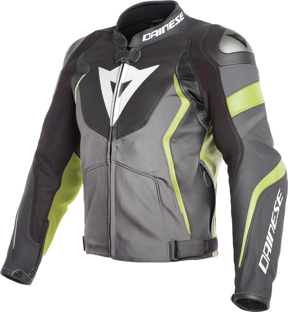 Dainese Avro 4 Motorcycle Leather Jacket black/neon-yellow 50 Figure 1