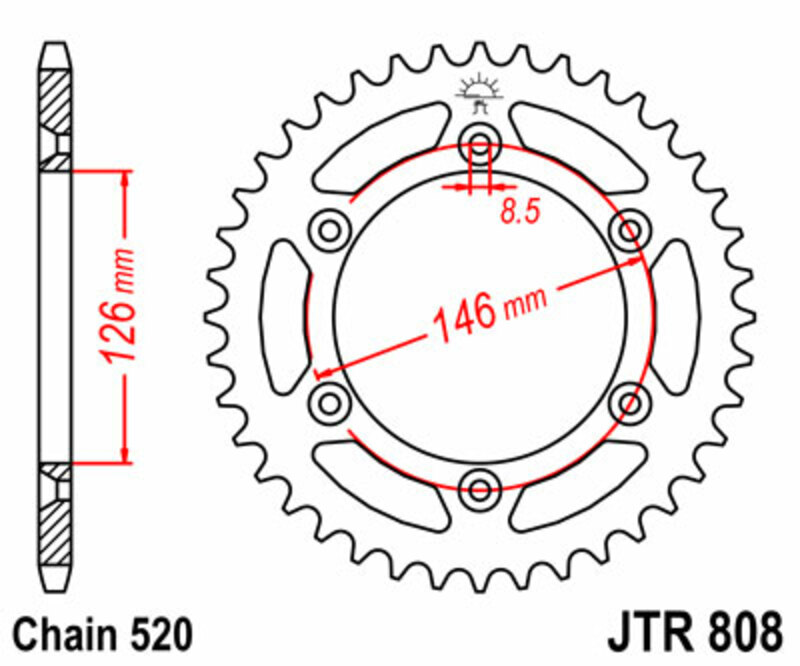 JT SPROCKETS Standardní ocelová korunka 808 - 520 Obrázek 2