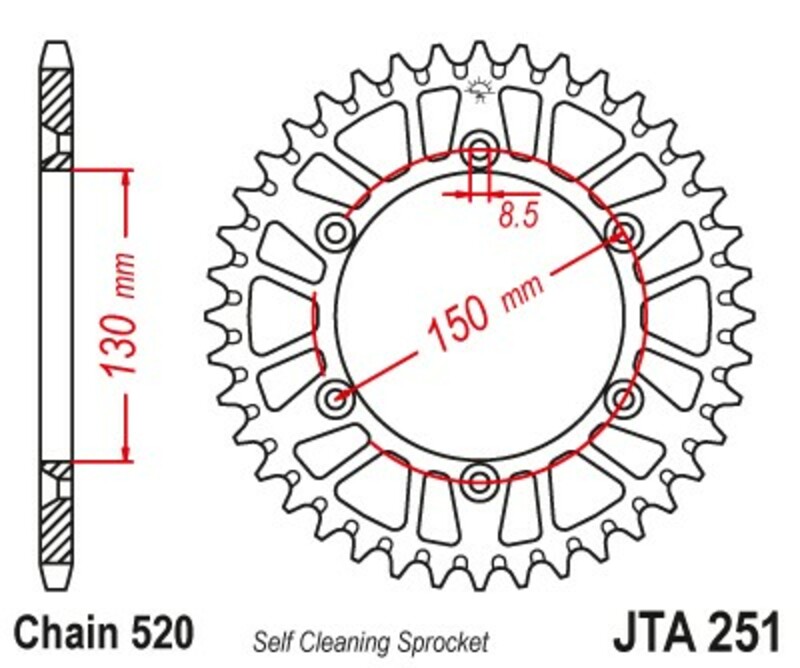 JT-DRIVHJUL Ultralätt aluminiumkrona 251 - 520 Figur 1