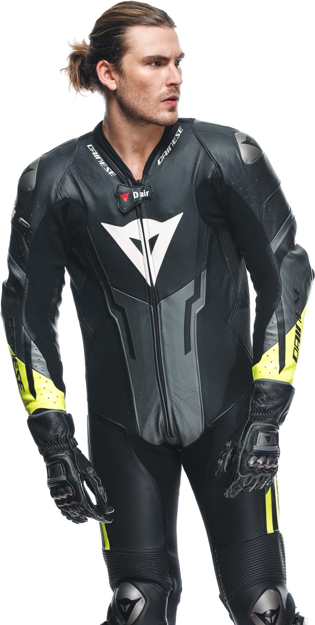 Dainese Misano 3 D-Air Airbag 2.0 perforated One Piece Motorcycle Leather Suit black/grey/yellow 48 Figure 7