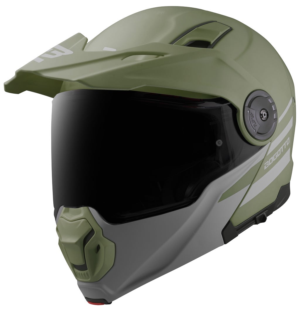 Side view of Bogotto FG-102 Duo Fiberglass Enduro Flip-Up Helmet