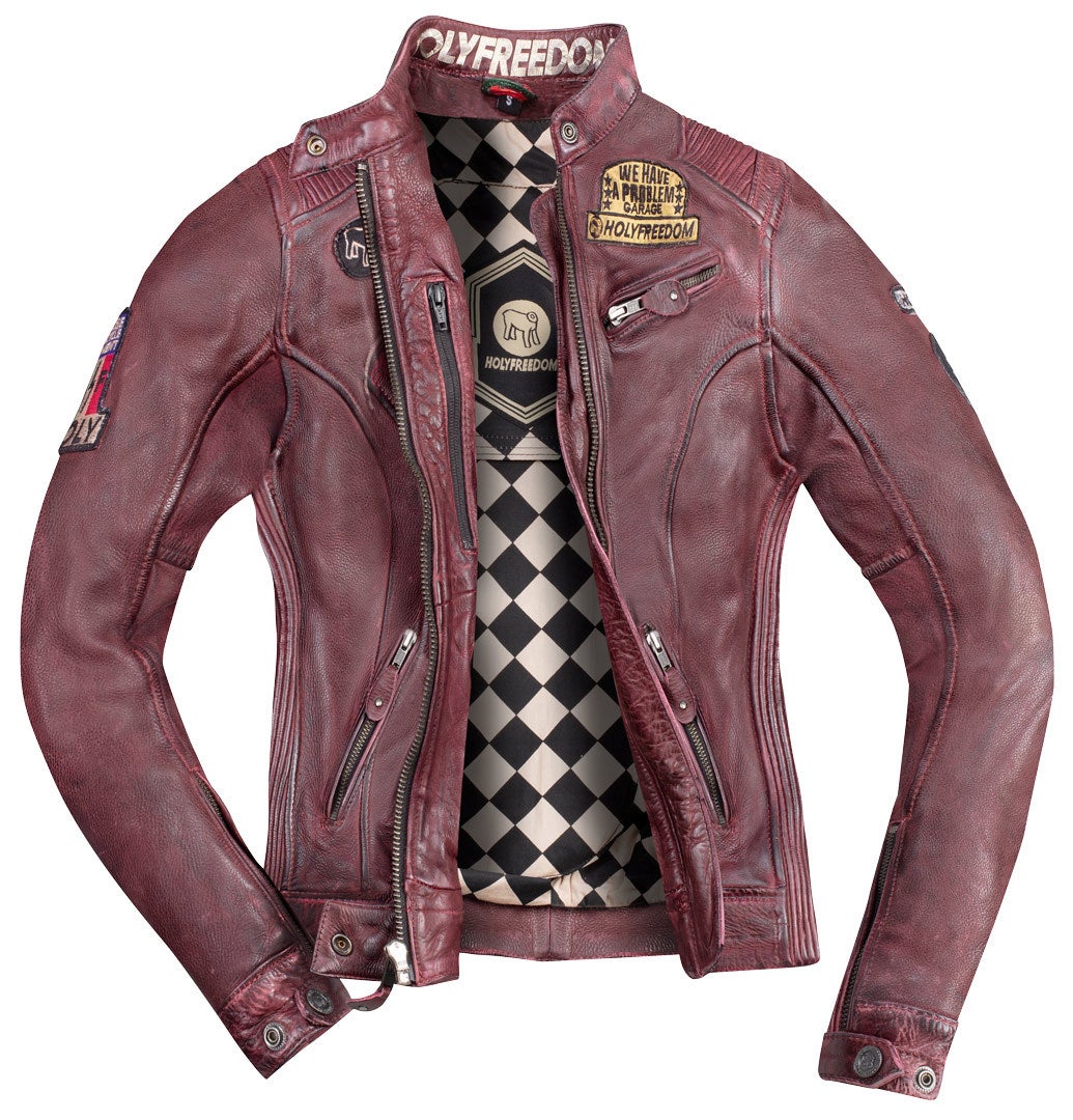 HolyFreedom Zero Damen Motorrad Lederjacke burgunderrot XL Abbildung 2