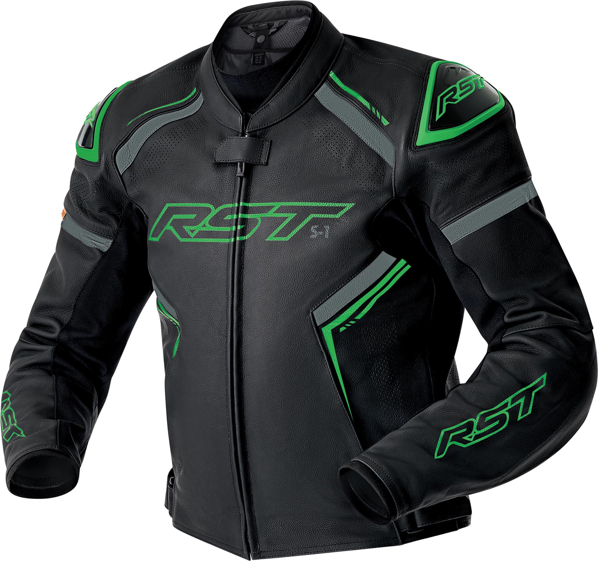 RST S1 D3O perforierte Motorrad Lederjacke schwarz/neon-grün 54 Abbildung 1