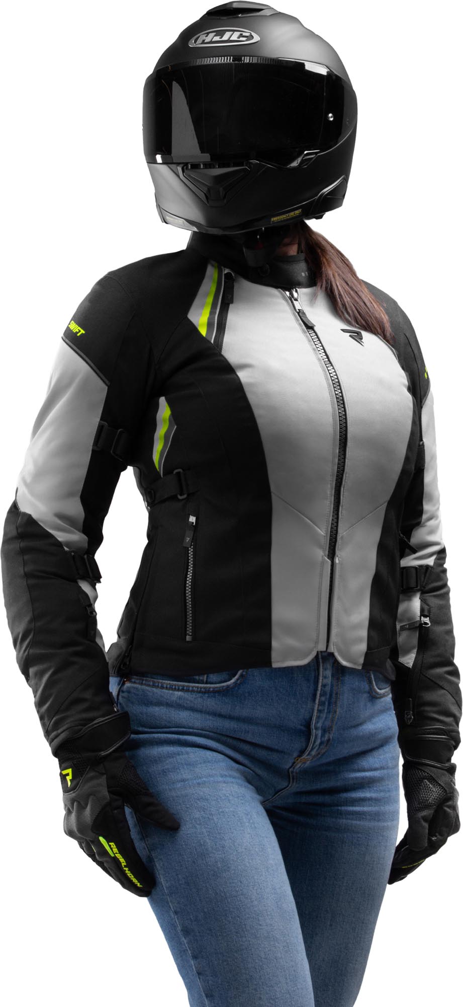 Rebelhorn Swift wasserdichte Damen Motorrad Textil Jacke hellgrau/gelb L Abbildung 3