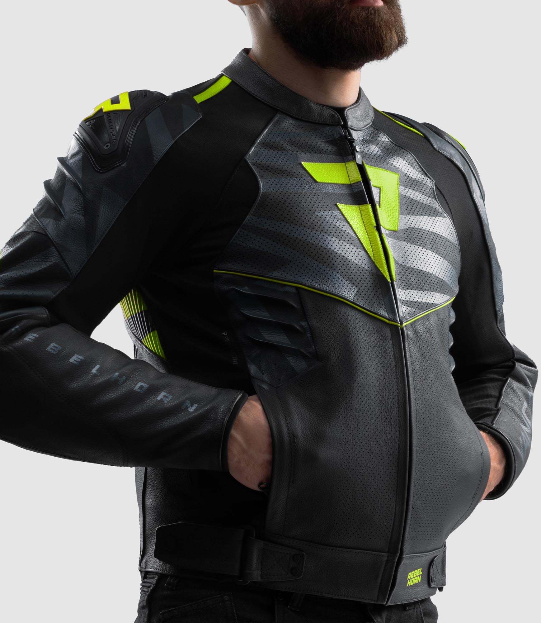 Rebelhorn Vandal 2 Motorcycle Leather Jacket black/grey/yellow 48 Figure 3