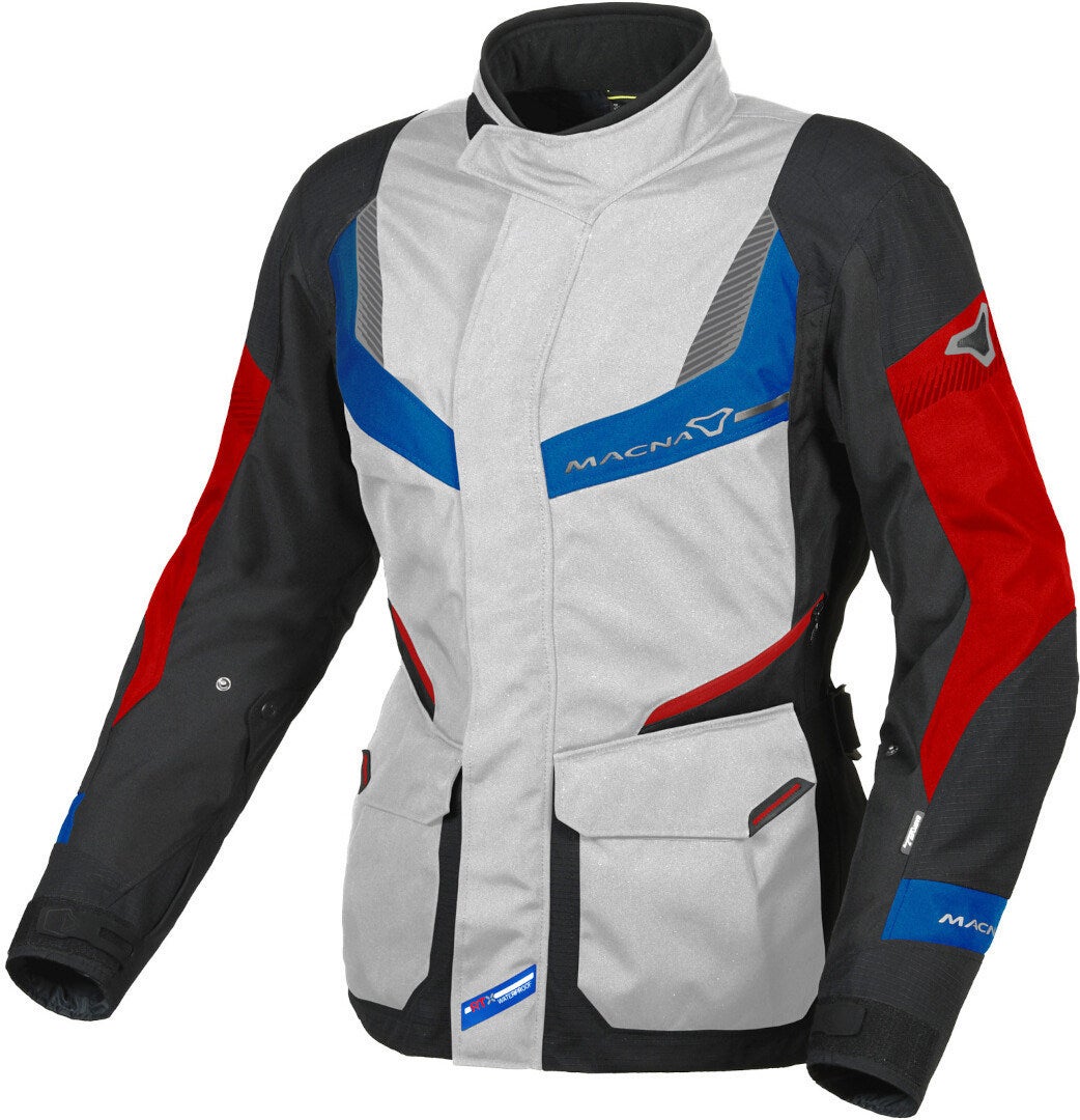 Macna Rancher waterdichte dames motorfiets textiel jas lichtgrijs/zwart/rood XL Figuur 1