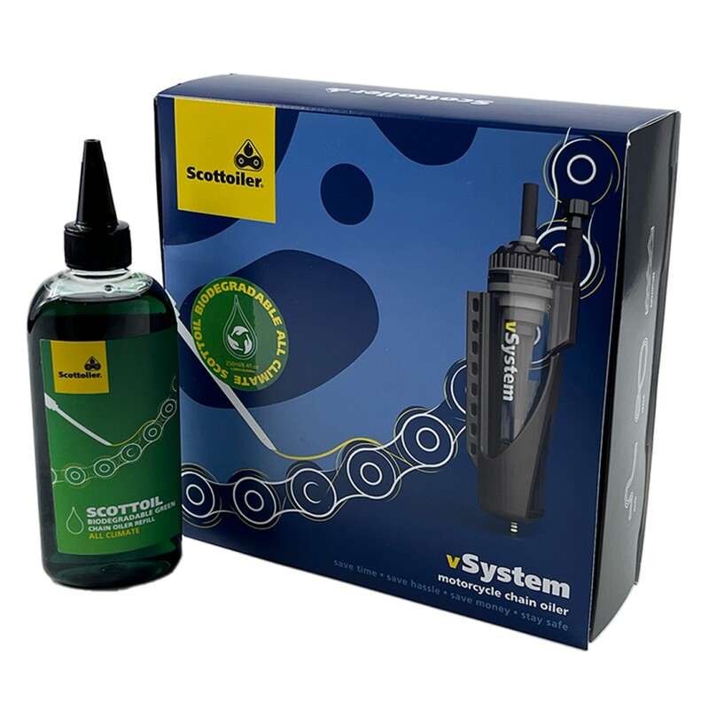 SCOTTOILER vSystem Chain Oiler Universal Edition + Lubrificante Verde Biodegradabile Figura 1