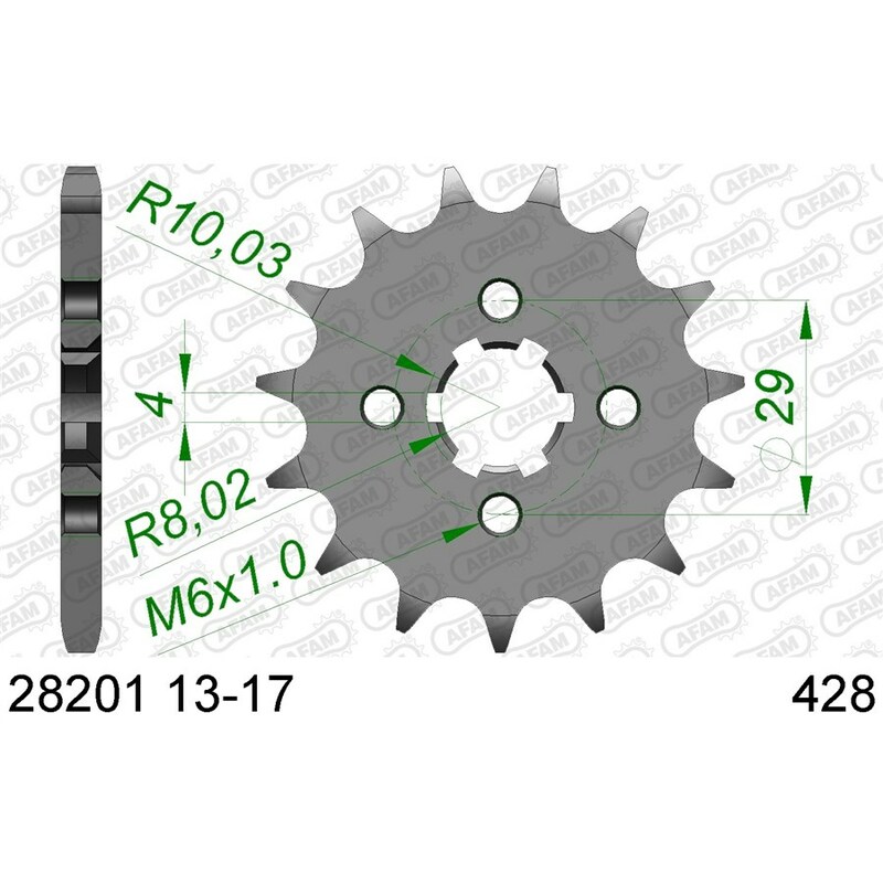 AFAM Standard stål kedjehjul 28201 - 428 Figur 2
