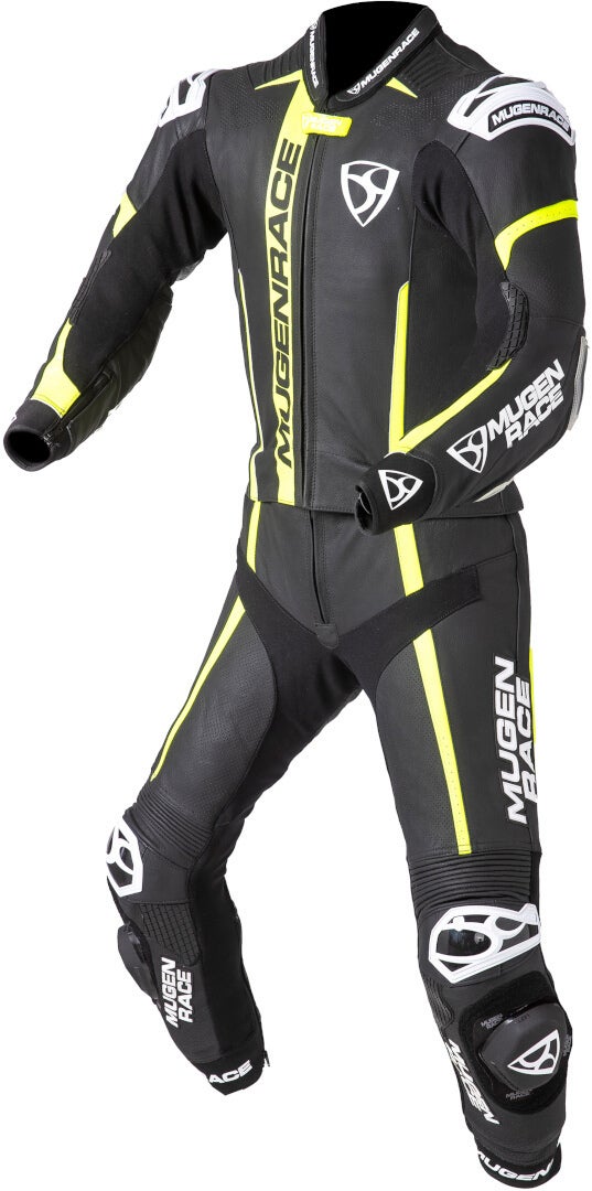 MUGENRACE Mucho Two Piece Motorcycle Leather Suit black/white/neon-yellow 56 Figure 2