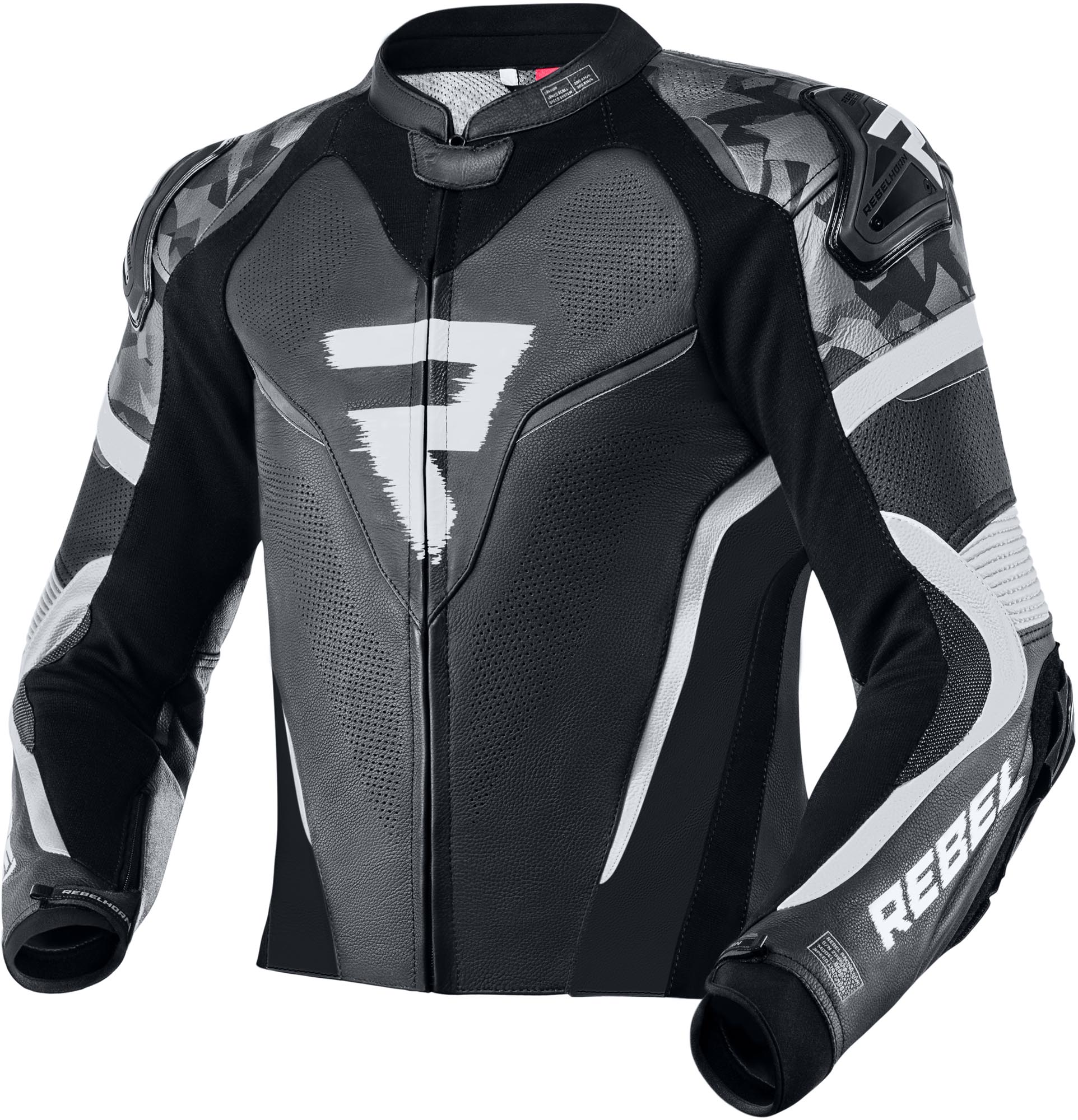 Rebelhorn Rebel Motorcycle Leather Jacket black/white 56 Figure 1