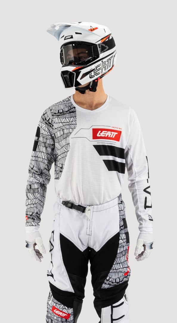 Leatt 3.5 Ride Kit Mosaic 2025 Motocross Jersey und Hose Set weiß/schwarz/rot L Abbildung 12