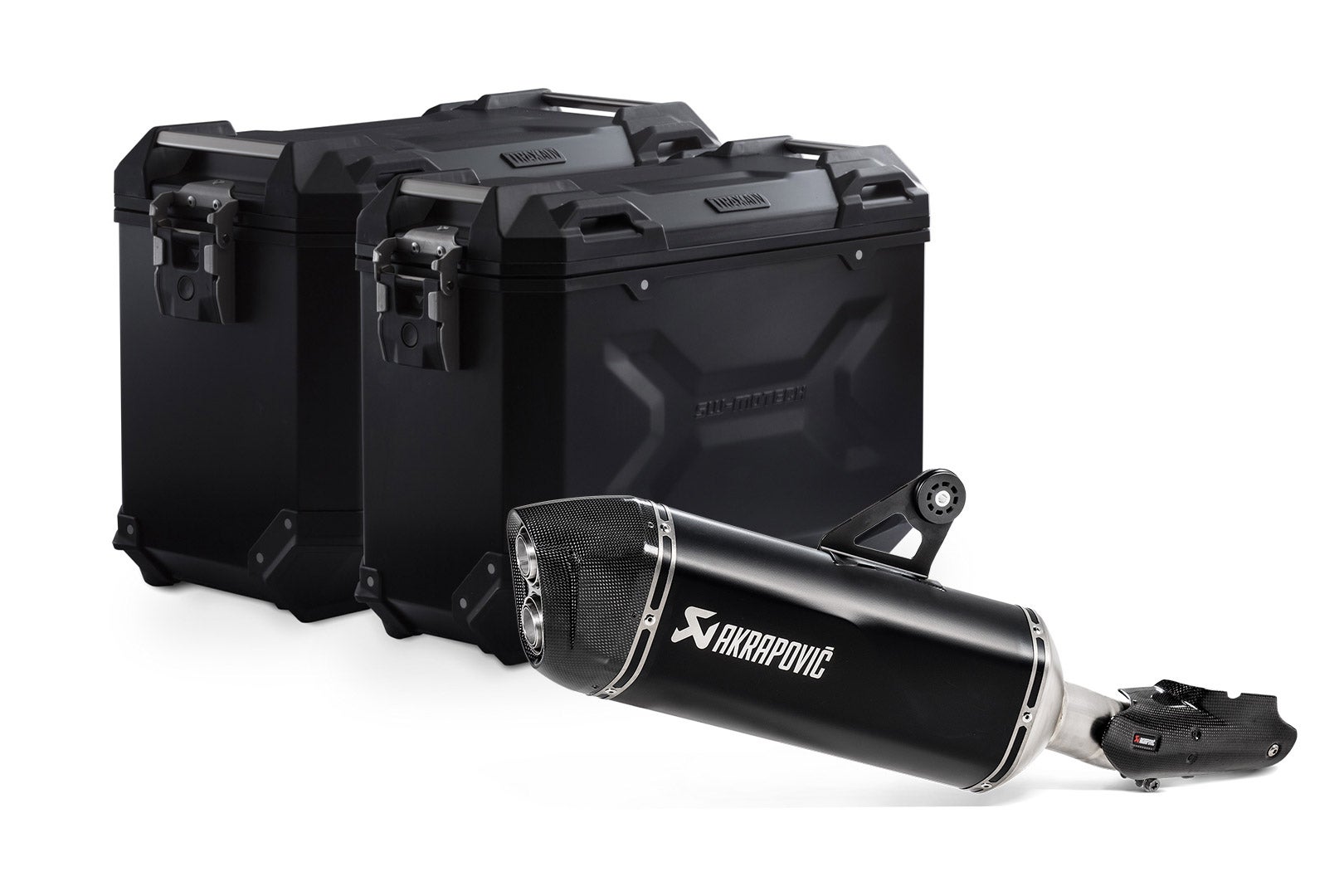 Sistema de caixa de alumínio SW-Motech TRAX ADV + Akrapovic - Preto. 45/37 l. BMW R 1250 GS/Adv/Rallye (18-). Figura 1