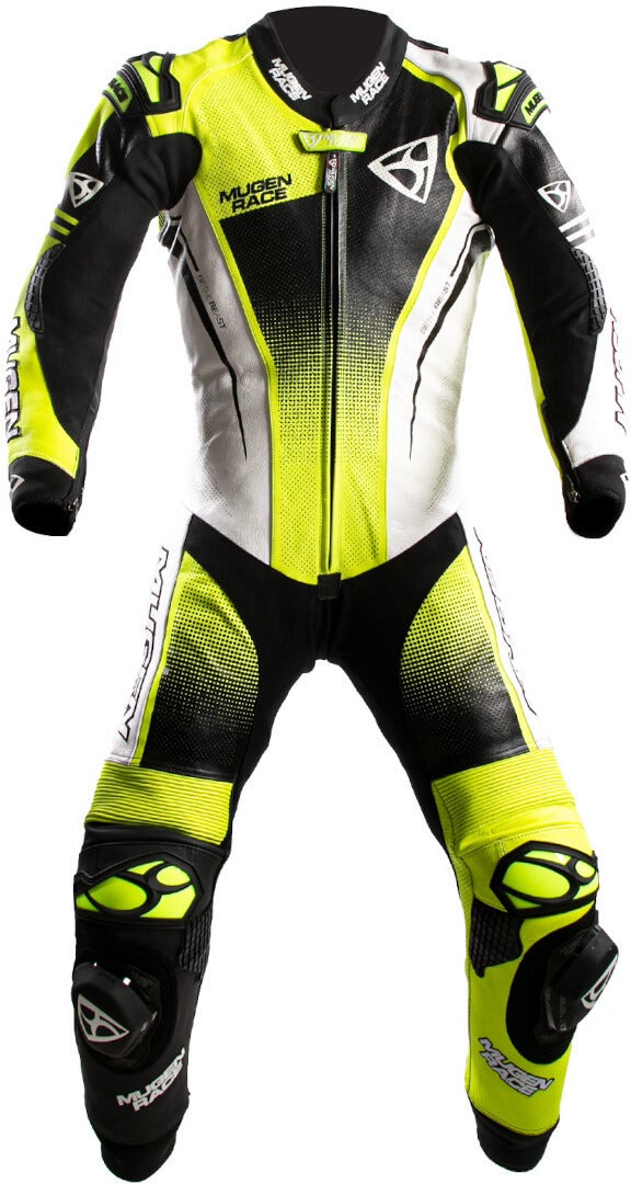 MUGENRACE Sidegun geperforeerd eendelig motorfiets lederen pak zwart/wit/neon-geel 62 Figuur 1