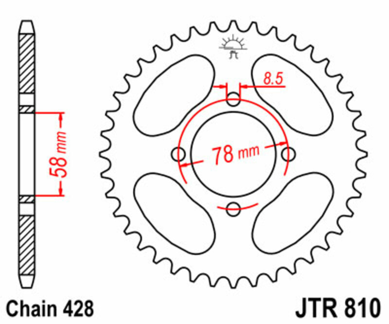 JT SPROCKETS Standardní ocelová korunka 810 - 428 Obrázek 2