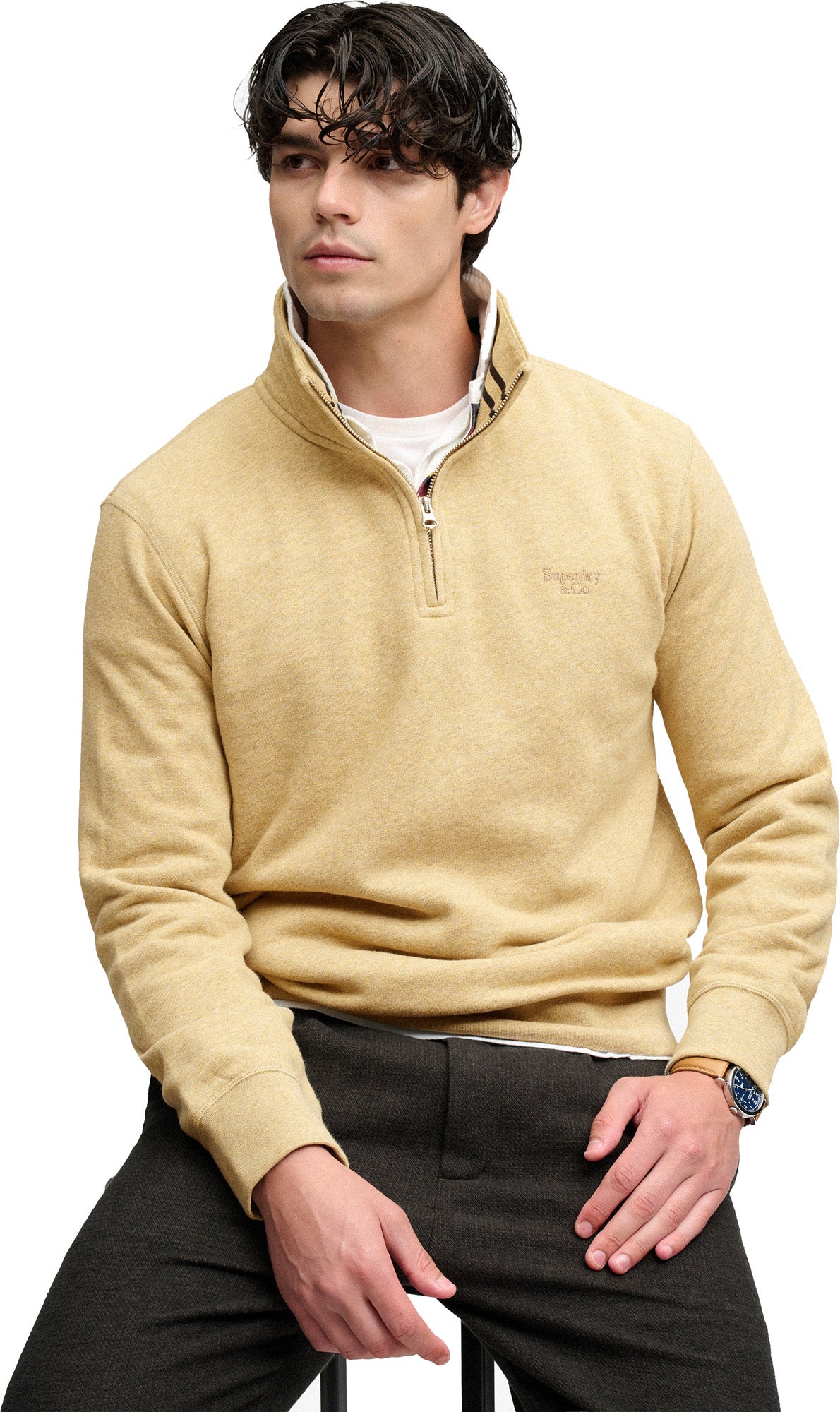 Superdry & Co Essential Serif Logo Half-Zip Sweatshirt Beige S Figuur 4