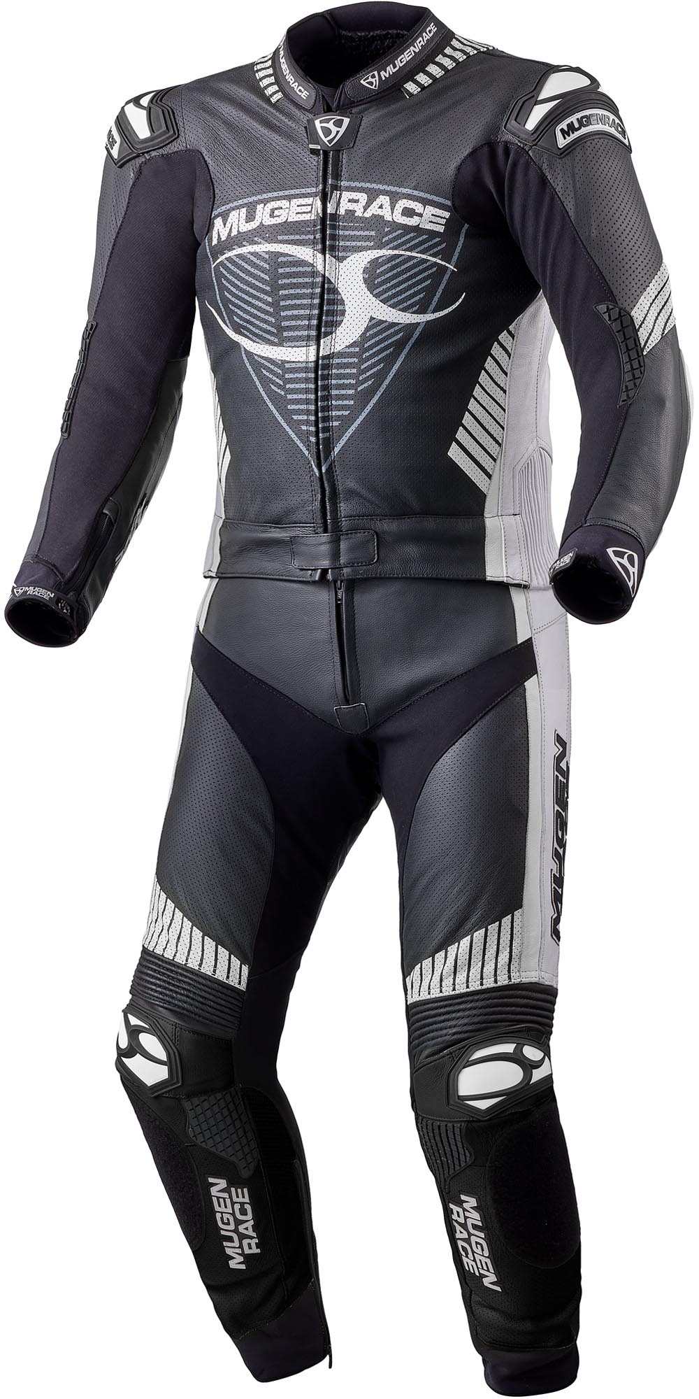 MUGENRACER Impegnato perforated Two Piece Motorcycle Leather Suit black/white 56 Figure 1