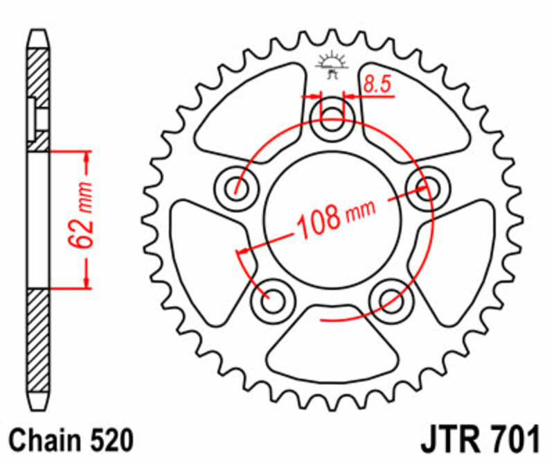 JT-DRIVHJUL Standard stålkrona 701 - 520 Figur 1