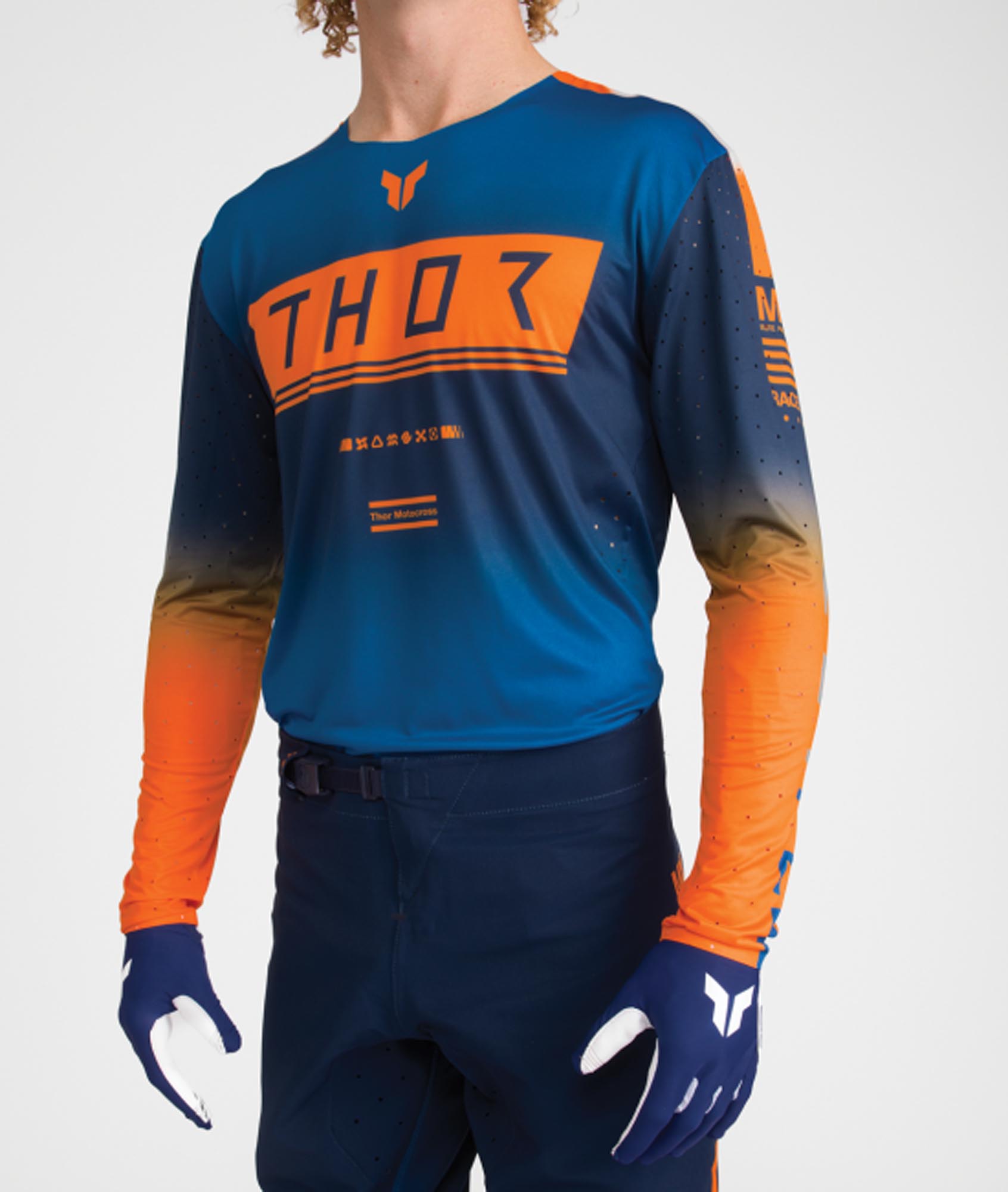 Thor Sportmode Geo Motocrosstrøje blå/orange L Figur 5
