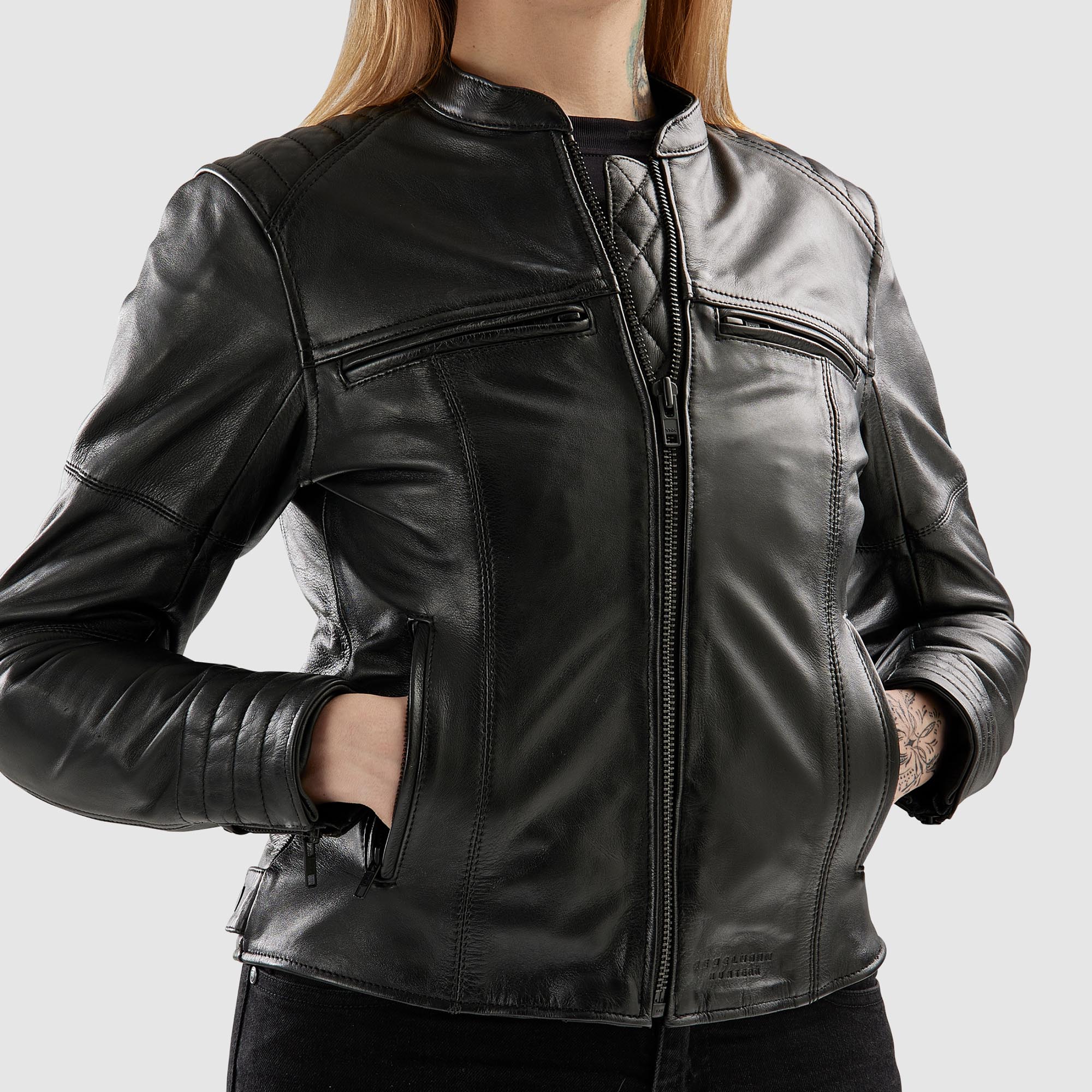 Side view of Rebelhorn Hunter 2 Ladies Motorcycle Leather Jacket