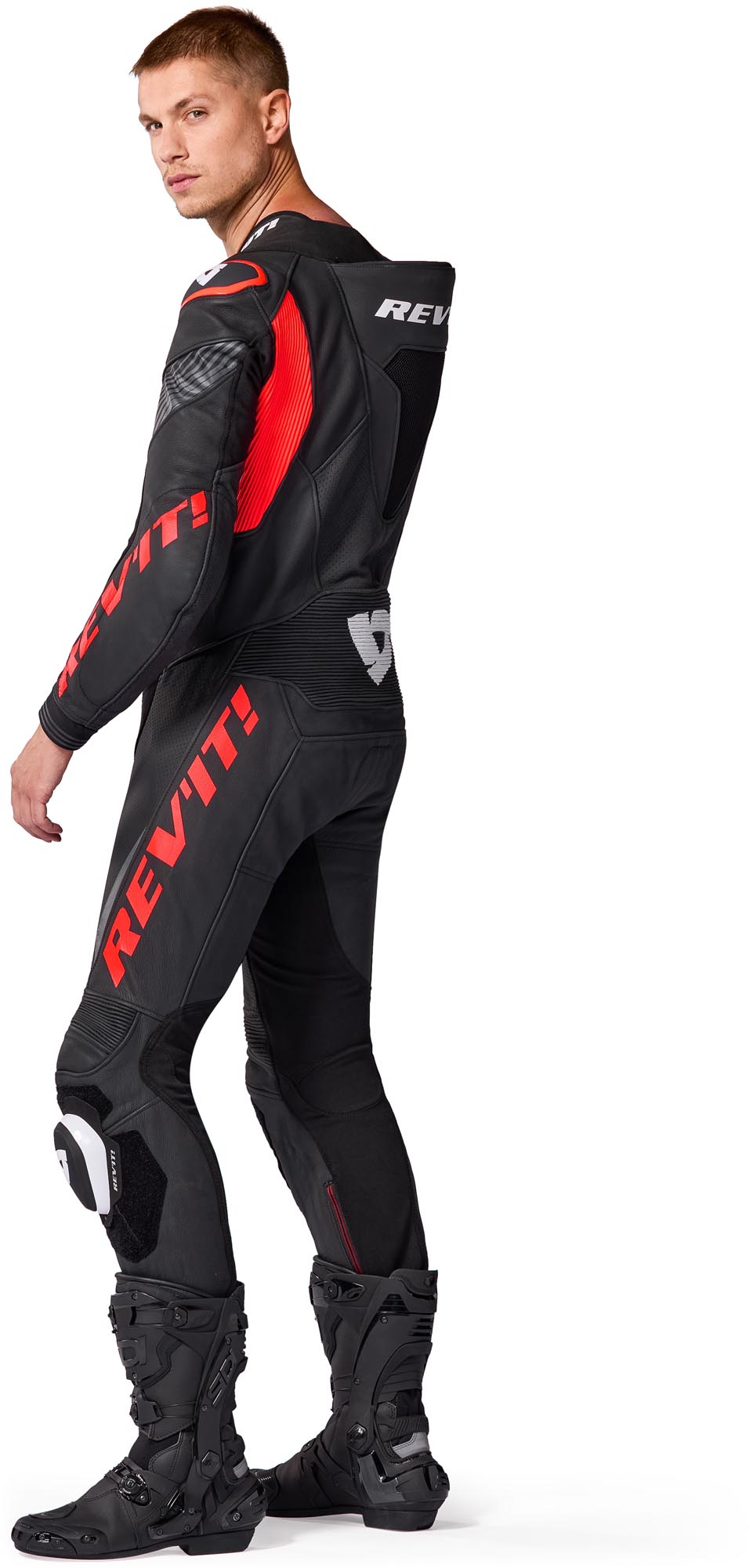 Revit Argon 3 perforert One Piece motorsykkelskinndrakt svart/neonrød 54 Figur 5