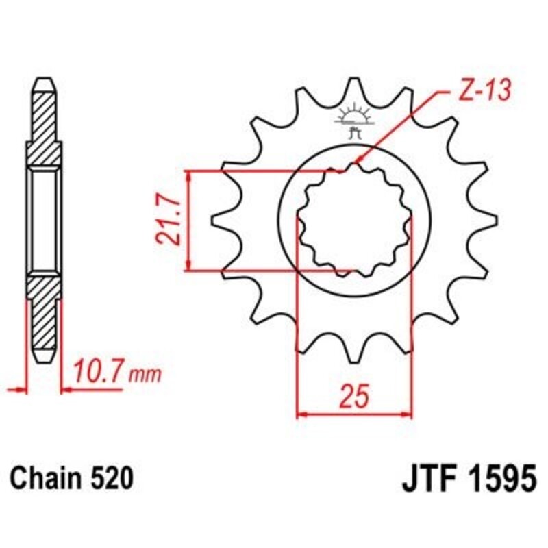 JT SPROCKETS Stål ljudfritt framdrev 1595 - 520 Figur 1