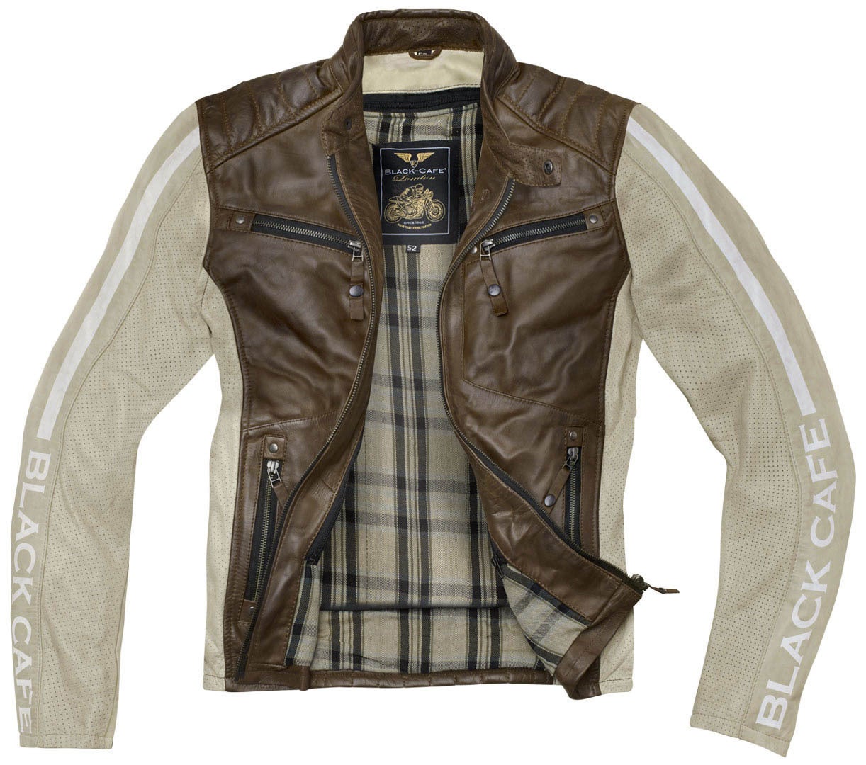 Black-Cafe London Toronto Motorcycle Leather Jacket white/dark brown 60 Figure 3