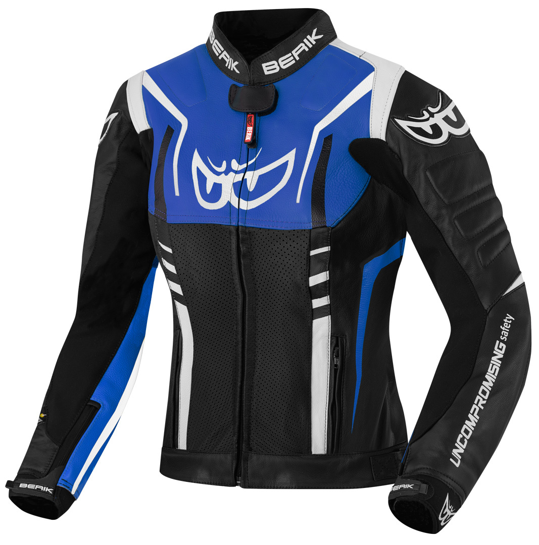 Berik Striper Ladies Motorcycle Leather Jacket black/white/blue 48 Figure 1