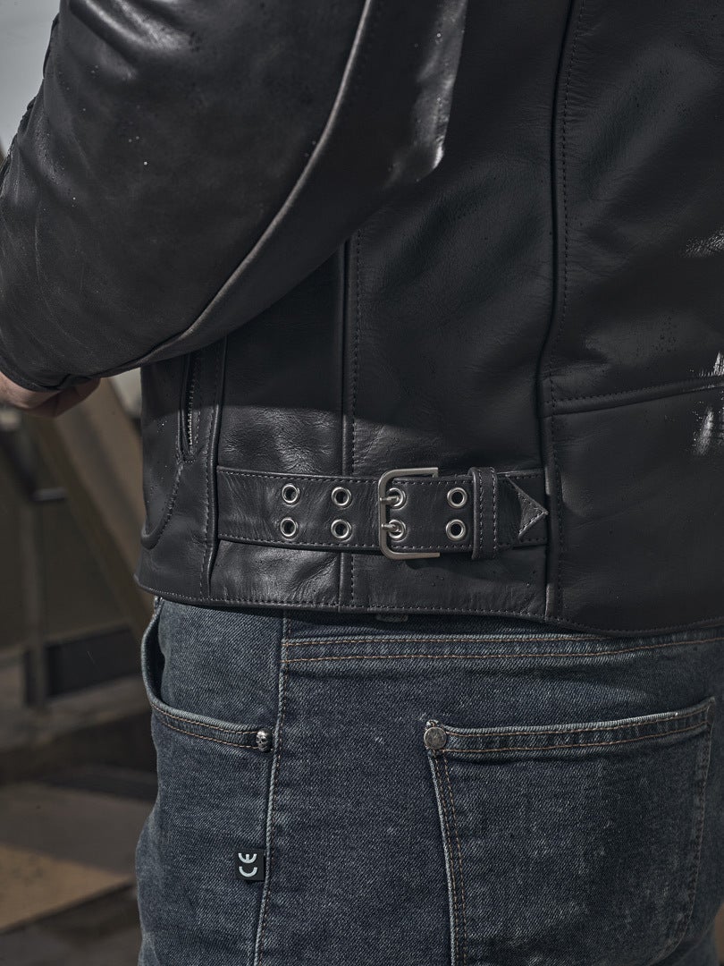 Side view of Segura Lewis Motorcycle Leather Jacket
