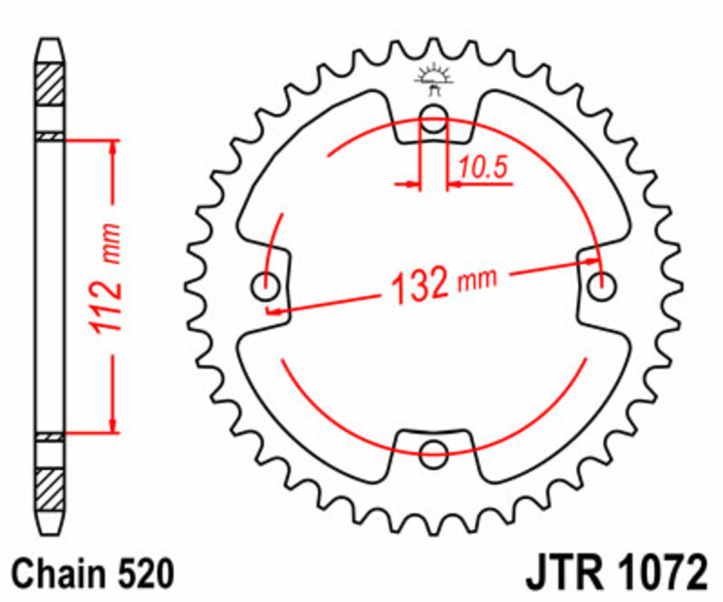 JT SPROCKETS Standard stålkrona 1072 - 520 Figur 2