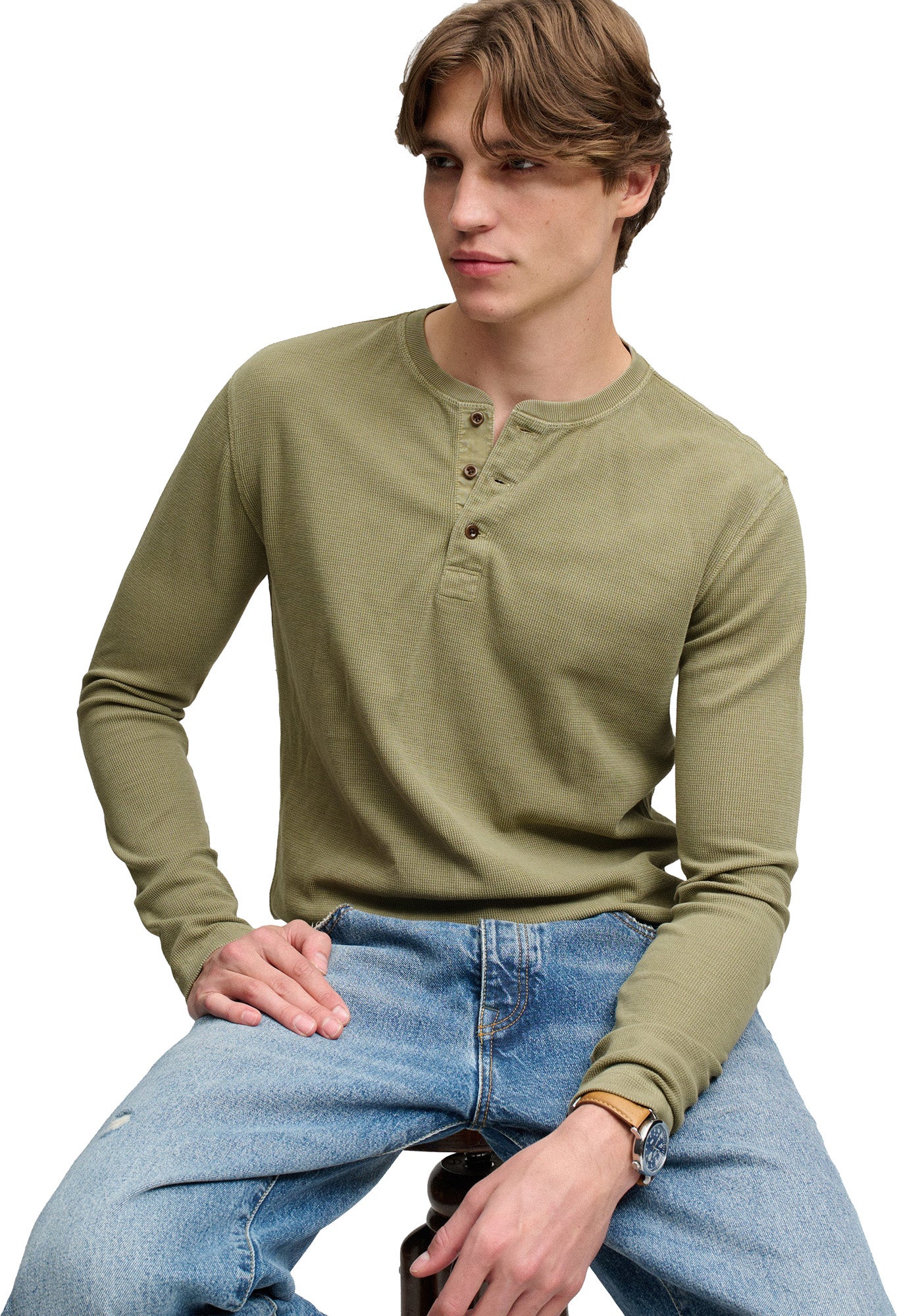 Superdry & Co Waffle Henley Camicia a maniche lunghe Kaki chiaro M Figura 4