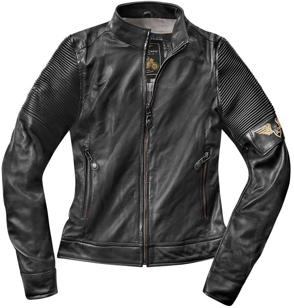 Black-Cafe London Amol Ladies Motorcycle Leather Jacket black L Figure 1